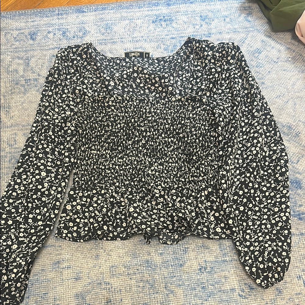 Smocked Black Floral Women's Top